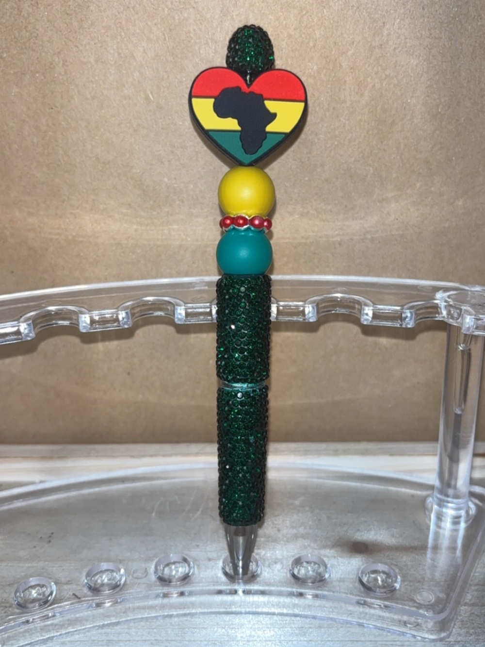 Rasta Heart Africa Beaded Bling Pen - Green, Yellow, Red, Teal